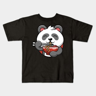 cute panda eat noodles Kids T-Shirt